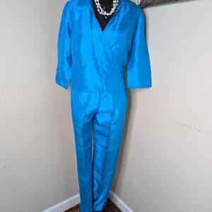Blue shiny vintage 2 piece pants set size 6